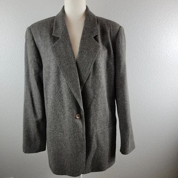 Sag Harbor Womens Gray One Button Wool Blend Blazer Jacket - Picture 11 of 12